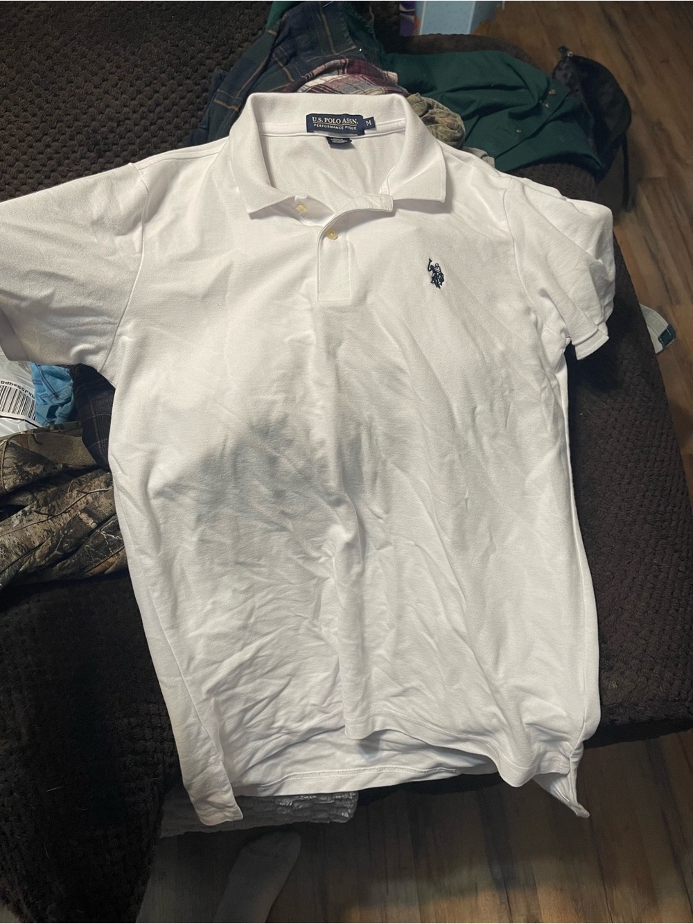 U.S. Polo Assn. White Men's Polo with Navy Logo